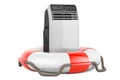 Portable air conditioner with lifebelt, 3D rendering Royalty Free Stock Photo