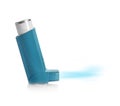 Portable asthma inhaler device with steam on background