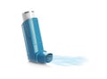 Portable asthma inhaler device with steam on background