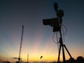 Portable Automatic Weather Station at Ngurah Rai airport under the beautiful altocumulus clouds. This tool has a function to Royalty Free Stock Photo