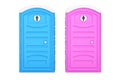 Portable blue men and pink women toilets, 3D rendering