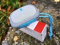 Portable Bluetooth speaker for listening to music. Use to listen to music from the battery