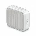 Portable Bluetooth speaker with a sleek rectangular design. It features a white,