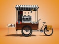 Portable coffee house on bicycle for sale coffee in park 3d rend