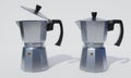 Portable coffee Moka pot for making espresso. Aluminum coffee pot. Use with gas stoves or magnetic stoves. white background and