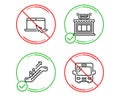 Portable computer, Escalator and Shop icons set. Bus sign. Notebook device, Elevator, Store. Tourism transport. Vector