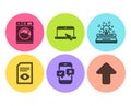 Portable computer, Typewriter and Phone survey icons set. Washing machine, View document and Upload signs. Vector
