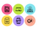 Portable computer, Typewriter and Phone survey icons set. Washing machine, View document and Paint brush signs. Vector