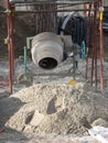 portable concrete mixer or cement mixer in a construction site