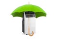 Portable conditioner under umbrella, 3D rendering