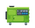 Portable Diesel Power Generator on Wheels. Energy Generating Backup Equipment And Electricity Voltage Source Alternator