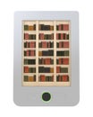 Portable e-book reader with bookshelf - E-book library concept