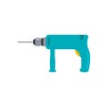 Portable electric hand drill drawing with bit. Power drill icon. Isolated vector cartoon clipart on white blank background. Royalty Free Stock Photo