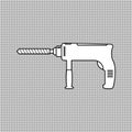 Portable electric hand drill silhouette drawing with bit. Black and white power drill icon. Isolated vector cartoon clipart. Royalty Free Stock Photo