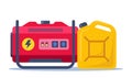 Portable electric power generator and canister with petrol, gasoline. Technology, electricity, energy concept. Vector illustration Royalty Free Stock Photo