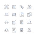 Portable electronics line icons collection. Smartph, Tablet, Laptop, E-reader, Smartwatch, Headphs, Speaker vector and