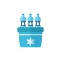 Portable fridge refrigerator with water bottle icon in flat style. Freezer bag container vector illustration on white isolated ba Royalty Free Stock Photo