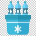 Portable fridge refrigerator with water bottle icon in flat style. Freezer bag container vector illustration on isolated Royalty Free Stock Photo