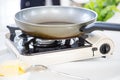 Portable gas stove on the table Royalty Free Stock Photo