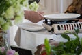 Portable gas stove on the table Royalty Free Stock Photo