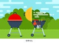 Portable grill in the backyard vector illustration in a flat design.