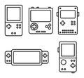 Portable handheld retro gaming console. Outline icons set. Object isolated on white background