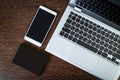 A portable hdd connected to a laptop with usb flash drive and smartphone Royalty Free Stock Photo