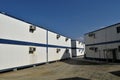 Portable house and office cabins. Labor Camp. Porta cabin. small temporary houses small temporary houses. Portacabin. Royalty Free Stock Photo