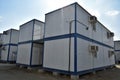 Portable house and office cabins. Labor Camp. Porta cabin. small temporary houses small temporary houses. Portacabin. Royalty Free Stock Photo