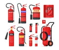 Fire extinguisher firefighter equipment isolated set