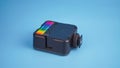 Portable LED Light for Camera on blue background Royalty Free Stock Photo