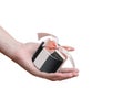 Portable mobile speaker, tied with a pink ribbon