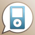Portable music device. Bright cerulean icon in white speech balloon at pale taupe background. Illustration