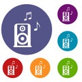 Portable music speacker icons set