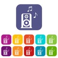 Portable music speacker icons set