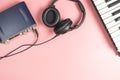 Portable Music Studio equipment on pink Royalty Free Stock Photo