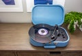 Portable Phonograph Case On Counter Top