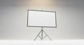 Portable projection screen on tripod stand isolated on white background Royalty Free Stock Photo