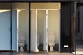 Portable public toilets with  doors opened Royalty Free Stock Photo