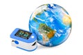 Portable Pulse Oximetry with Earth Globe, 3D rendering