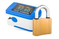 Portable Pulse Oximetry, pulse oximeter fingertip with padlock, 3D rendering