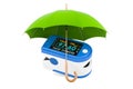 Portable Pulse Oximetry, pulse oximeter fingertip under umbrella, 3D rendering