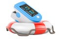 Portable Pulse Oximetry, pulse oximeter fingertip inside lifebelt, 3D rendering