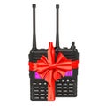 Portable radios walkie-talkie with bow and ribbon, gift concept. 3D rendering