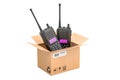 Portable radios walkie-talkie inside cardboard box, delivery con