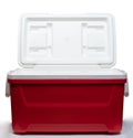 Portable red plastic cooler box