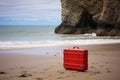 Portable Red suitcase beach. Generate Ai Royalty Free Stock Photo