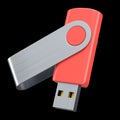 Portable red USB flash drive stick for workspace isolated on black background Royalty Free Stock Photo