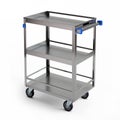 Manufacturing Trolley, Stainless Steel Three shelf Utility Cart with guard rails for transporting, 3D illustration