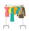 Portable rolling hanger rack with male and female clothes